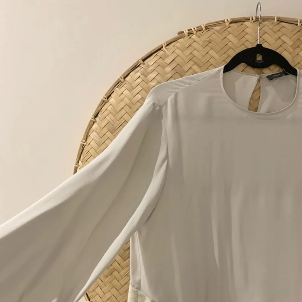 Stunning 100% Silk Light Grey JOSEPH Blouse w/ Wool Felt Detailing‎